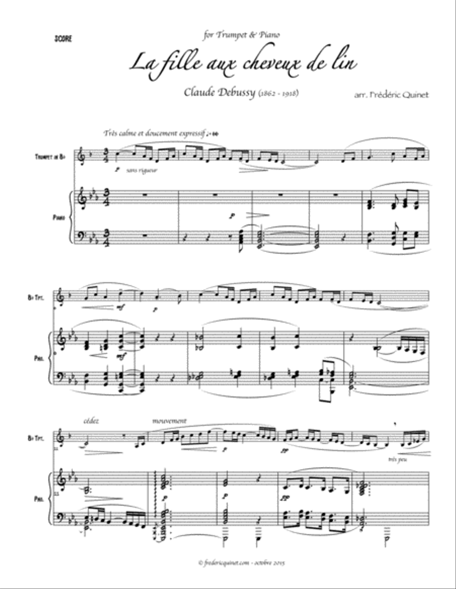 The Girl with Flaxen Hair for trumpet and piano (easy) Trumpet Solo scores gallery preview page 3