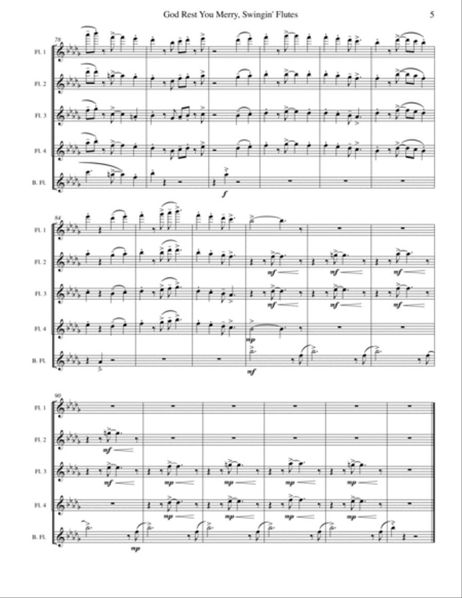 God Rest You Merry, Gentlemen (Flute Quintet or Choir) Flute Choir scores gallery preview page 5