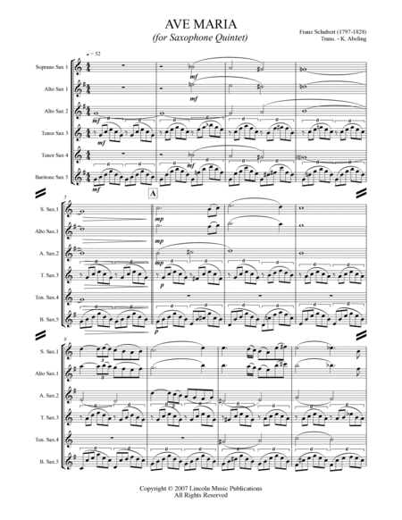 Ave Maria (for Saxophone Quintet SATTB or AATTB) image number null