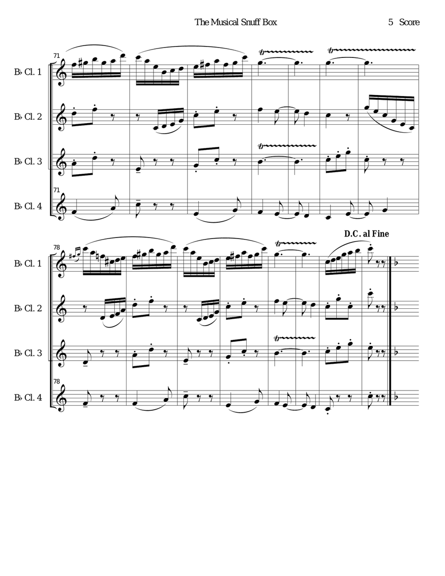 Musical Snuff Box by Lyadov for clarinet quartet Clarinet Quartet scores gallery preview page 5