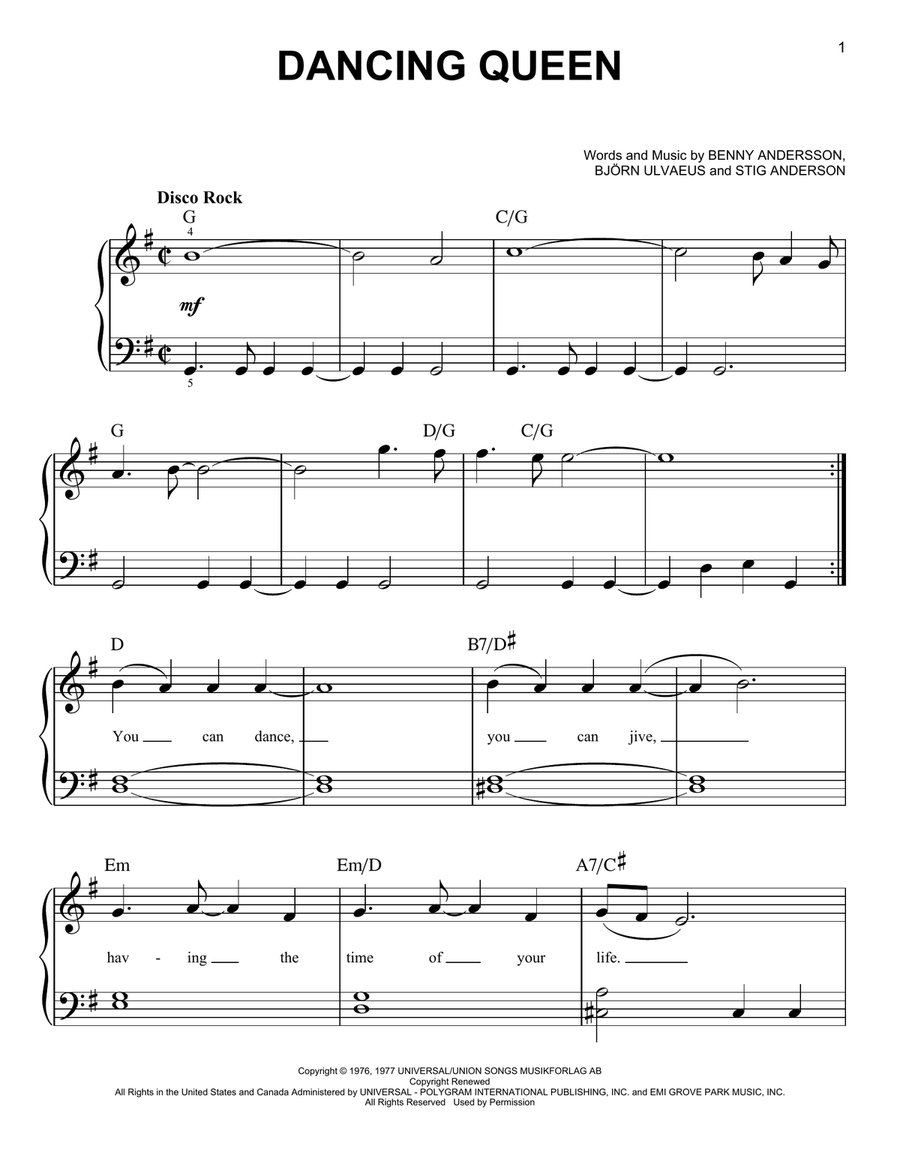 Dancing Queen Easy Piano scores gallery preview page 1