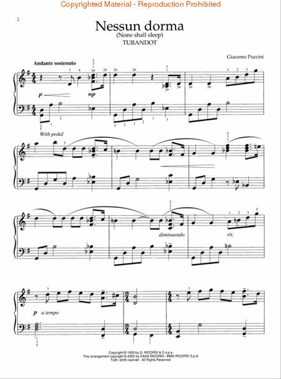 Nessun Dorma (from the opera Turandot) Easy Piano scores gallery preview page 2