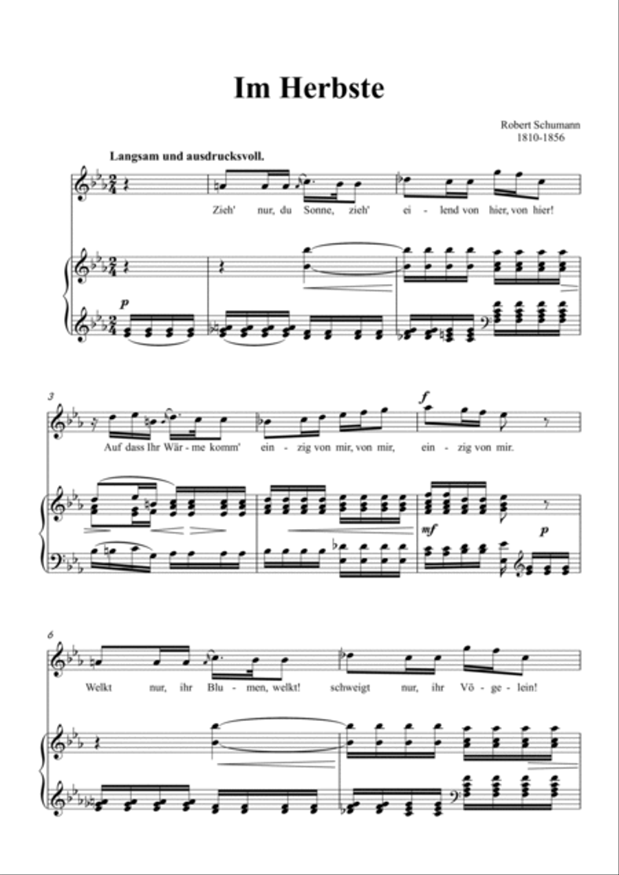 Schumann-Im Herbste, in E♭ Major for Voice and Piano Voice Solo scores gallery preview page 2