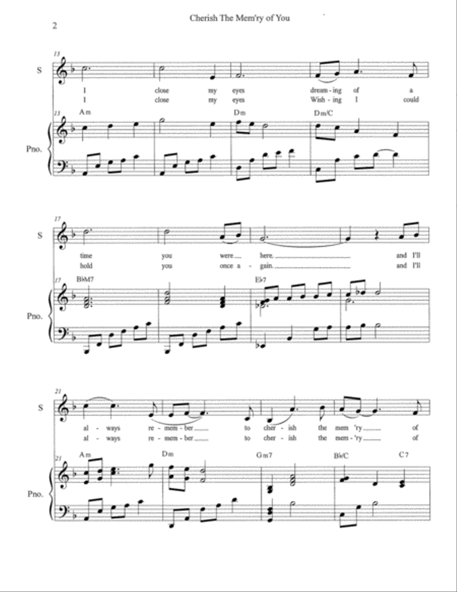 Cherish The Mem'ry Of You High Voice scores gallery preview page 2
