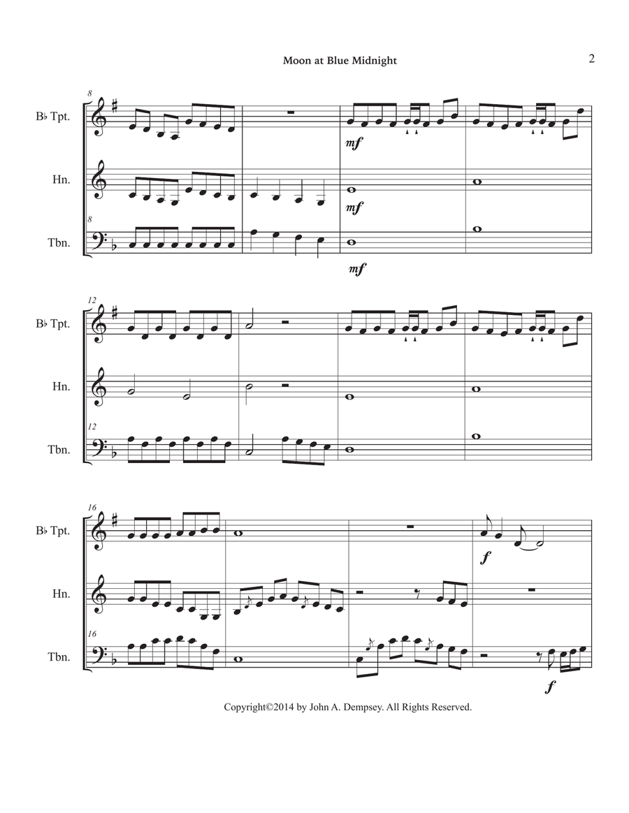 Moon at Blue Midnight (Brass Trio): Trumpet, Horn in F and Trombone Brass Trio scores gallery preview page 6