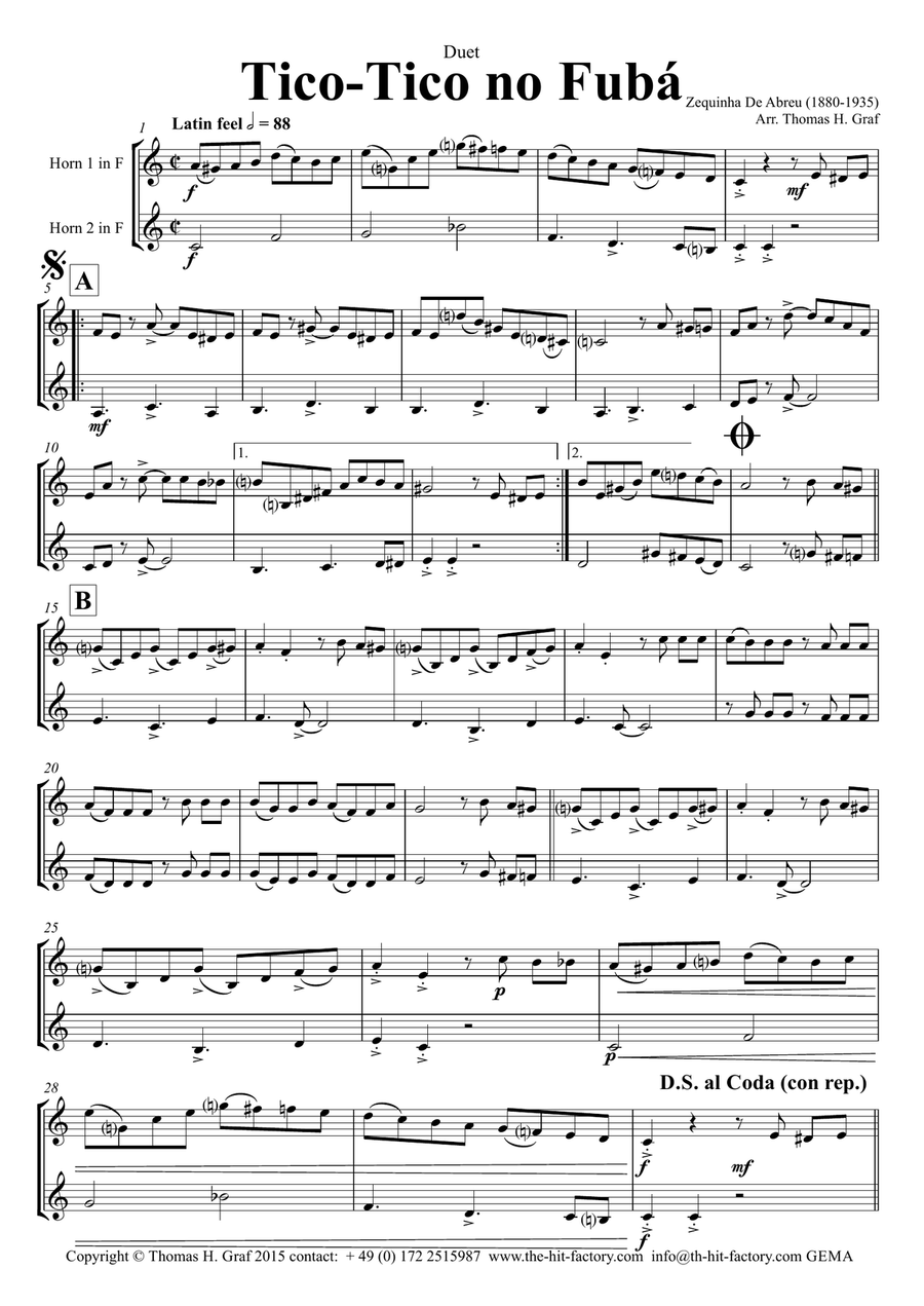 Tico-Tico no Fubá - Choro - Duet Horn Brass Duet scores gallery preview page 1