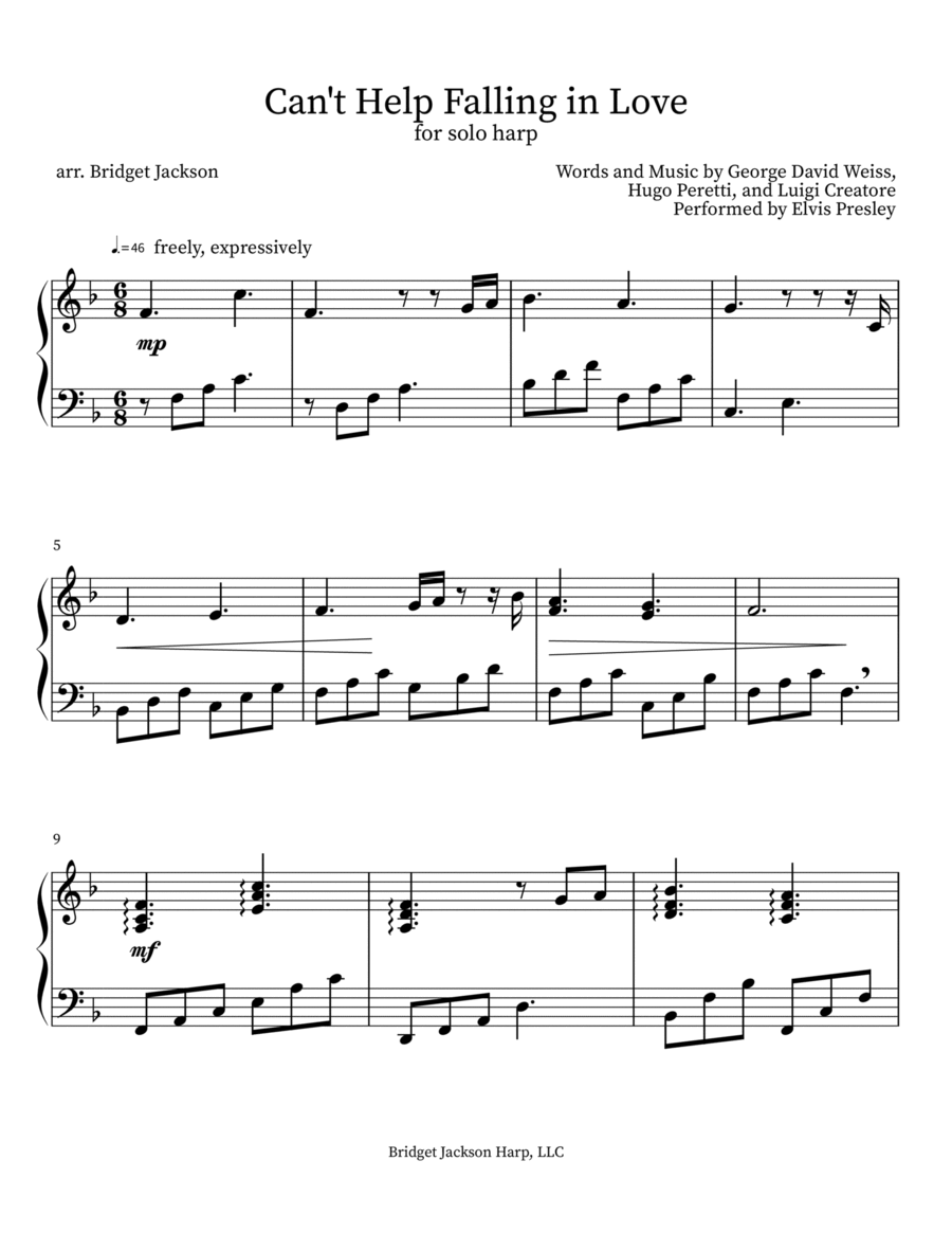 Can't Help Falling In Love Harp scores gallery preview page 1