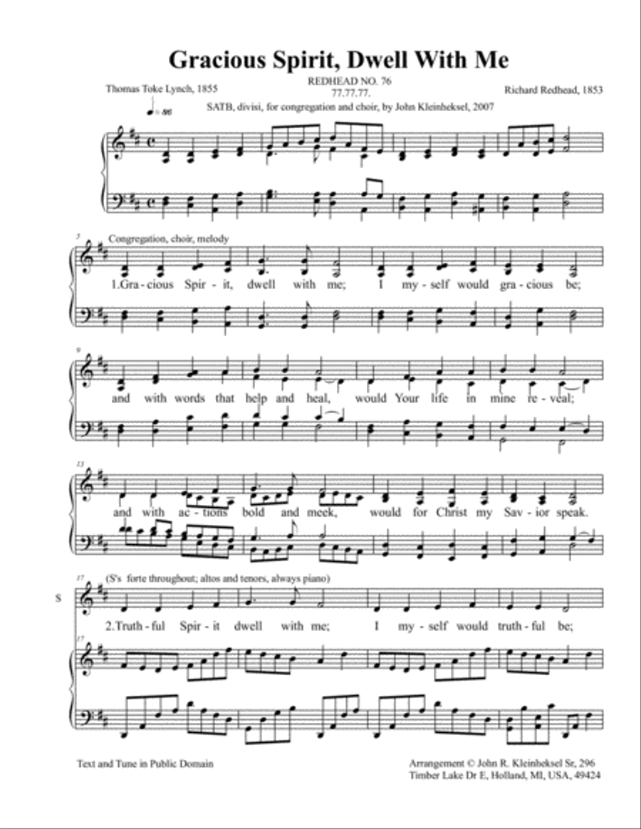Gracious Spirit, Dwell With Me 4-Part scores gallery preview page 1