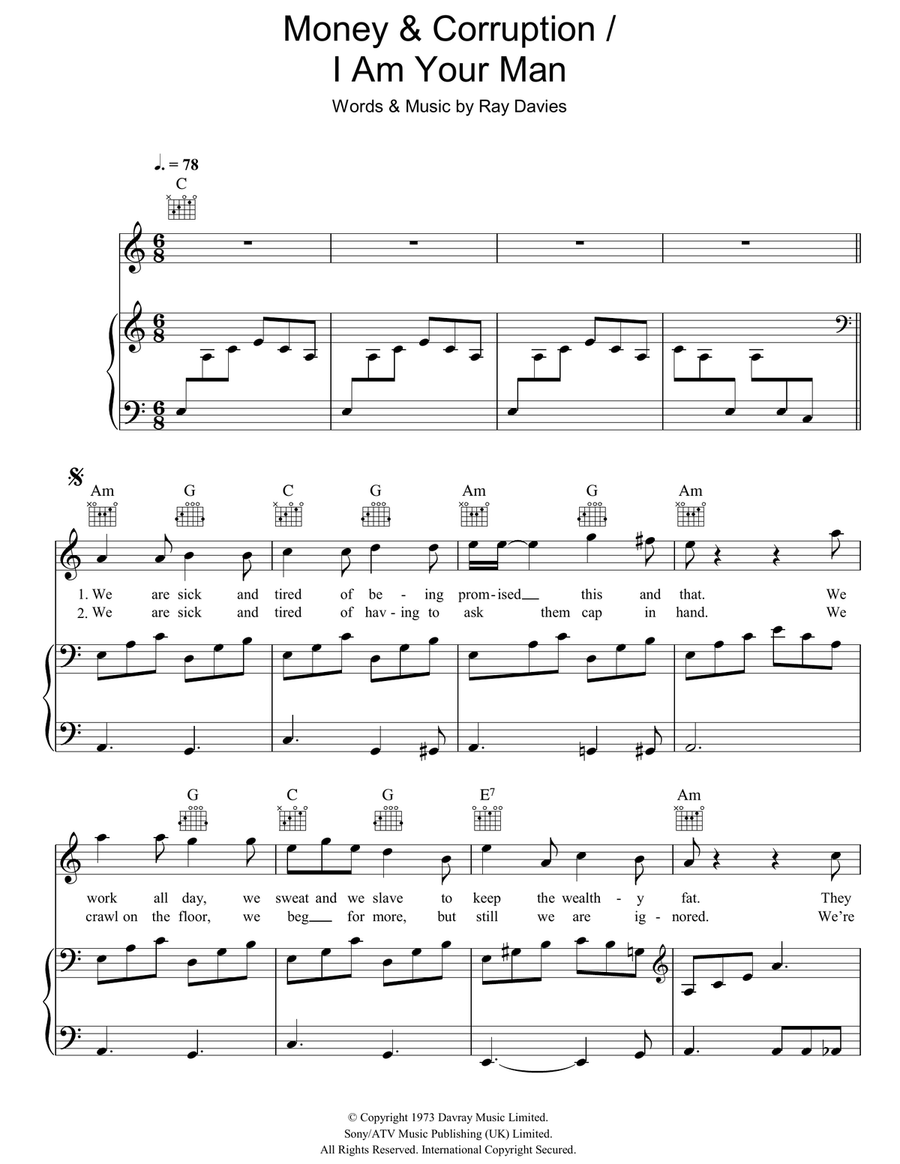Money & Corruption / I Am Your Man Piano, Vocal, Guitar scores gallery preview page 1