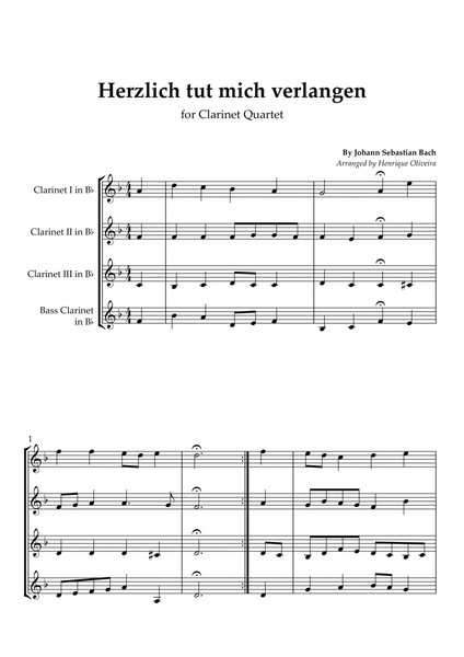 Bach's Choral - "Herzlich tut mich verlangen" (Clarinet Quartet) image number null