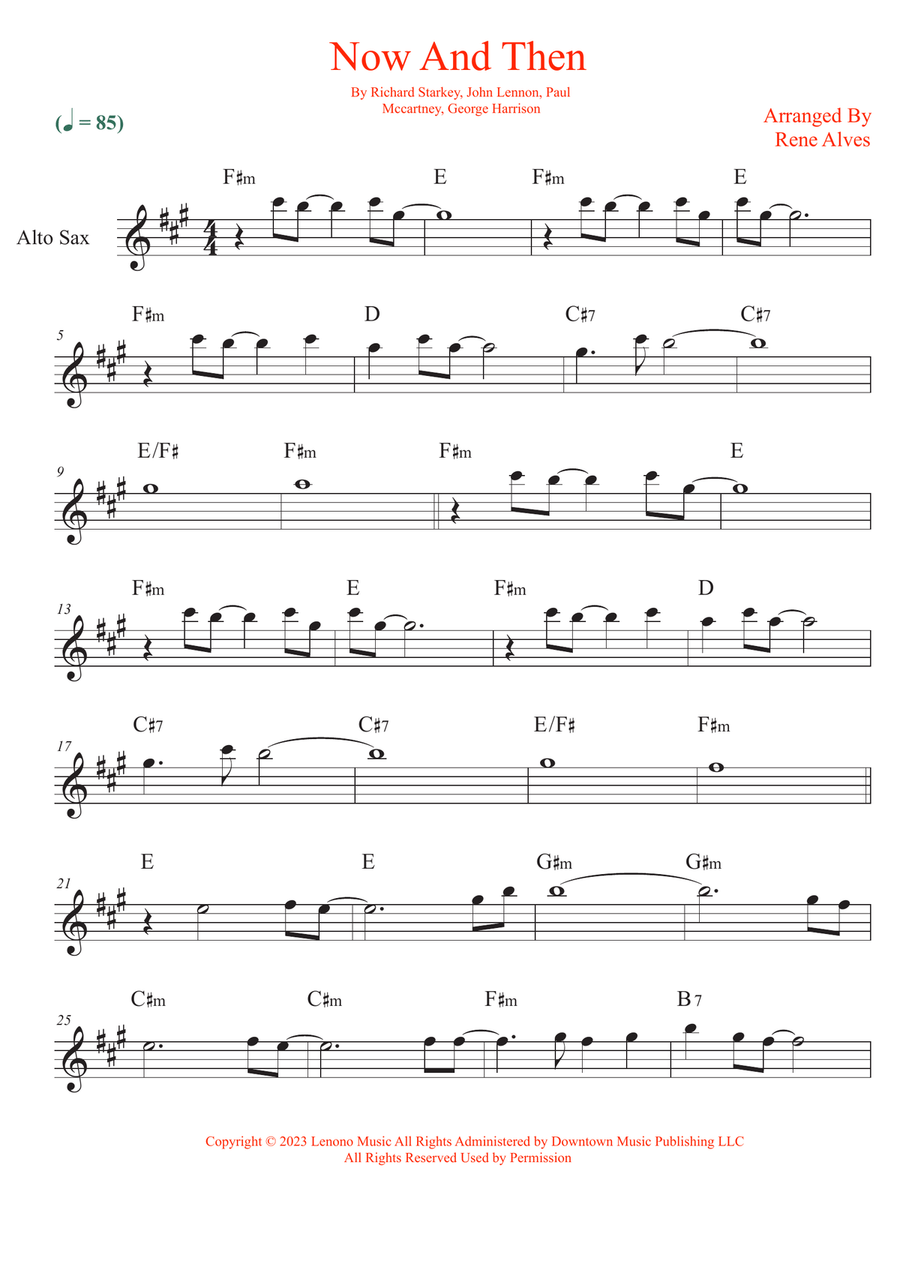 Now And Then by The Beatles Alto Saxophone - Digital Sheet Music