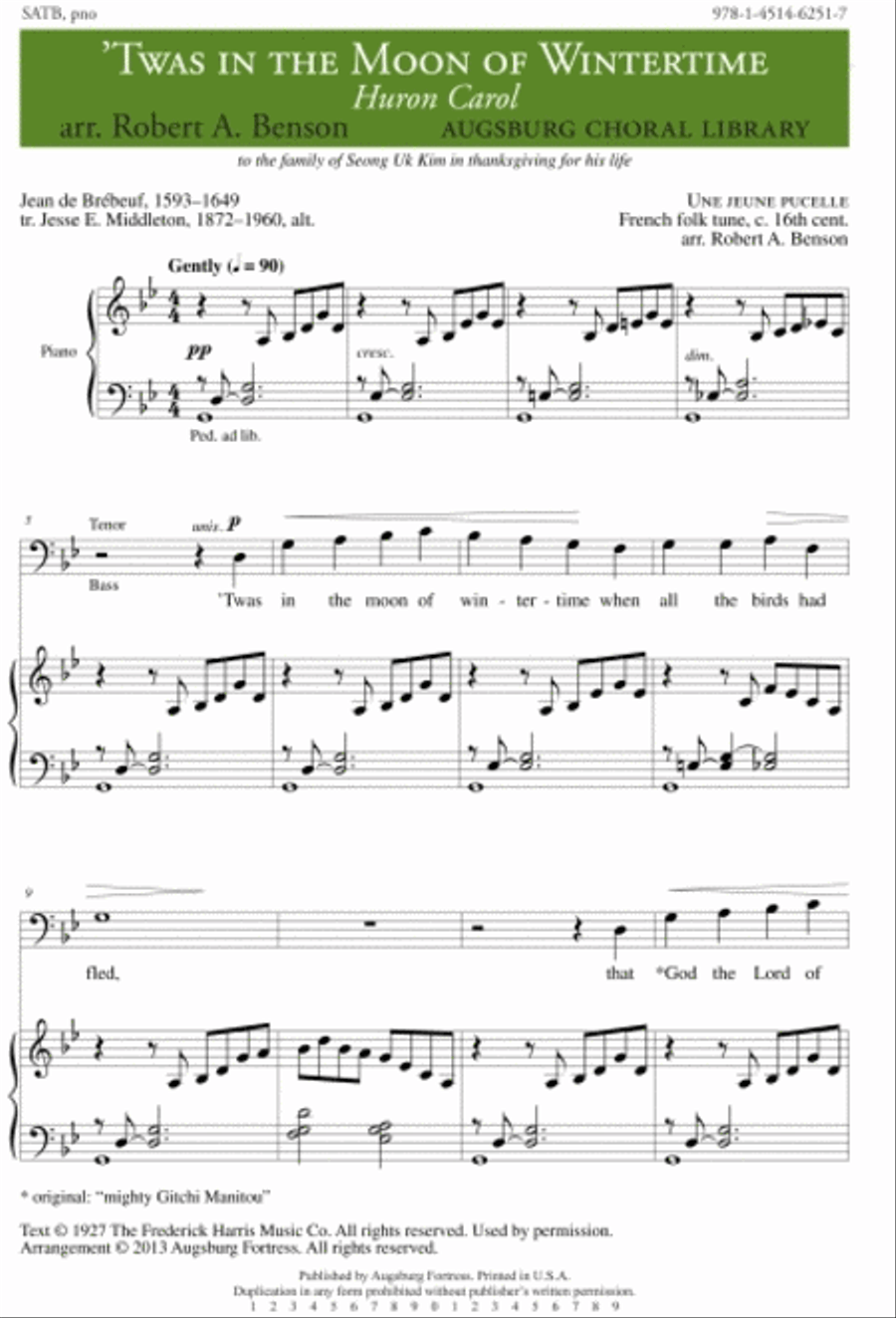 Twas In The Moon Of Wintertime 4-Part scores gallery preview page 1