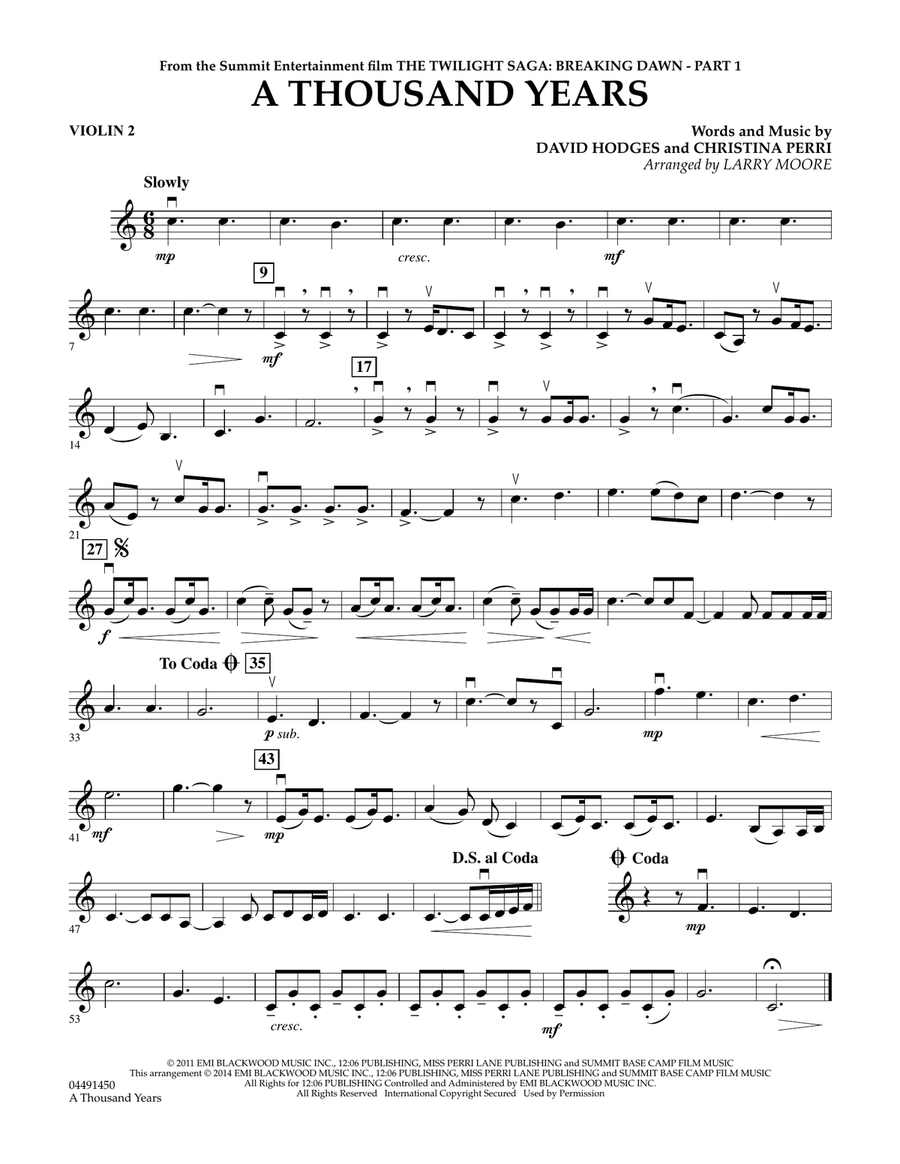 A Thousand Years - Violin 2 Orchestra scores gallery preview page 1