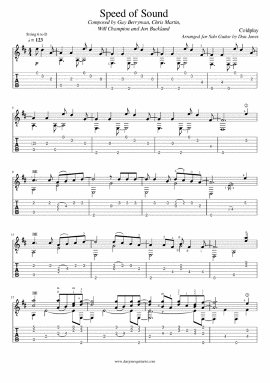 Speed Of Sound Guitar Tablature scores gallery preview page 2