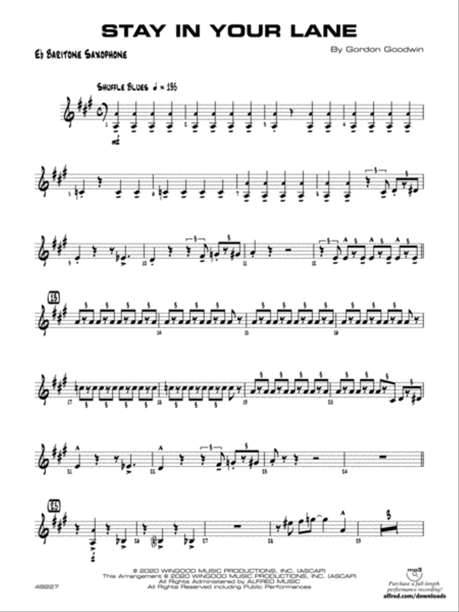 Stay in Your Lane: E-flat Baritone Saxophone Jazz Ensemble scores gallery preview page 1