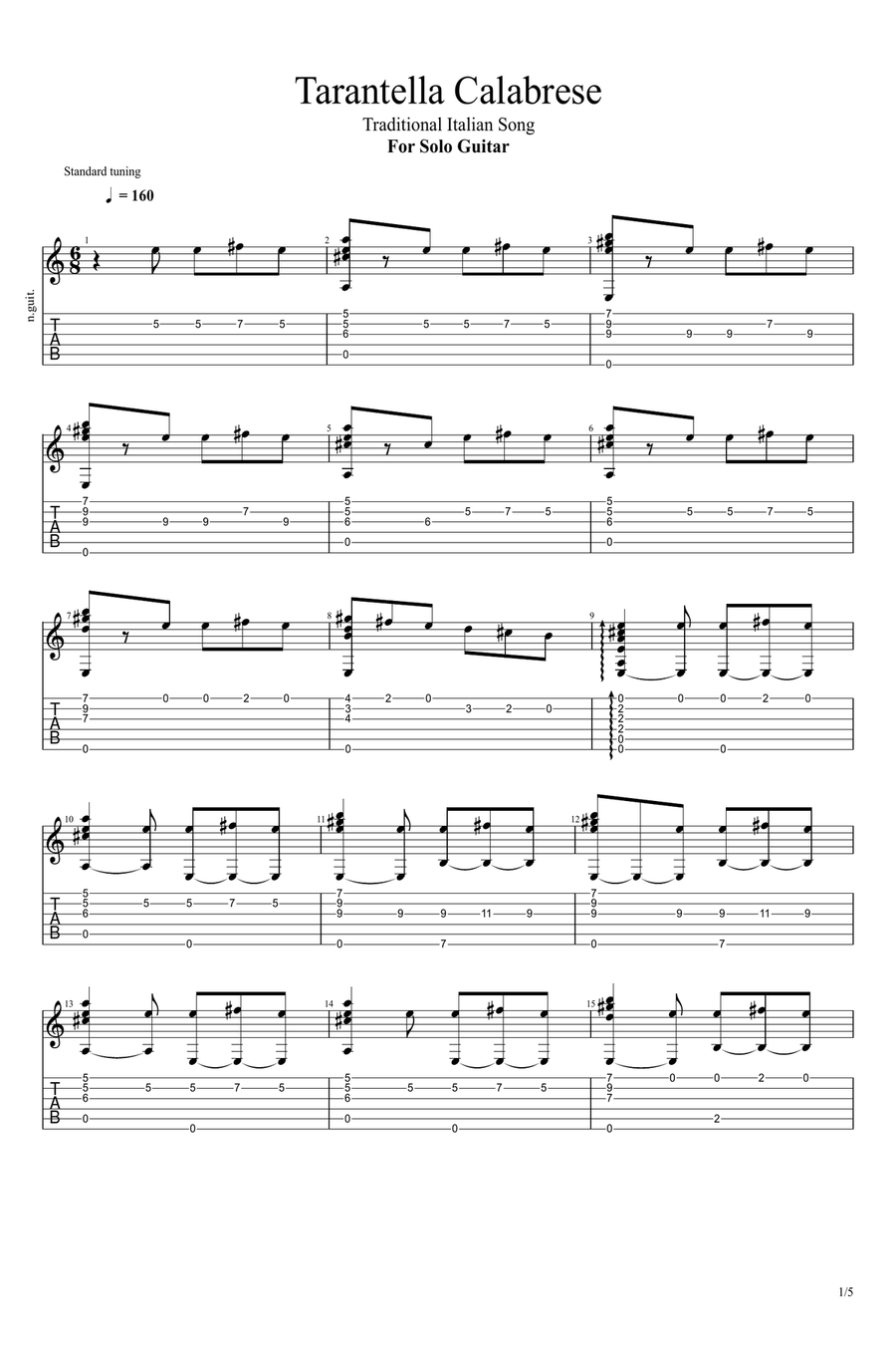 Tarantella Calabrese Acoustic Guitar scores gallery preview page 1