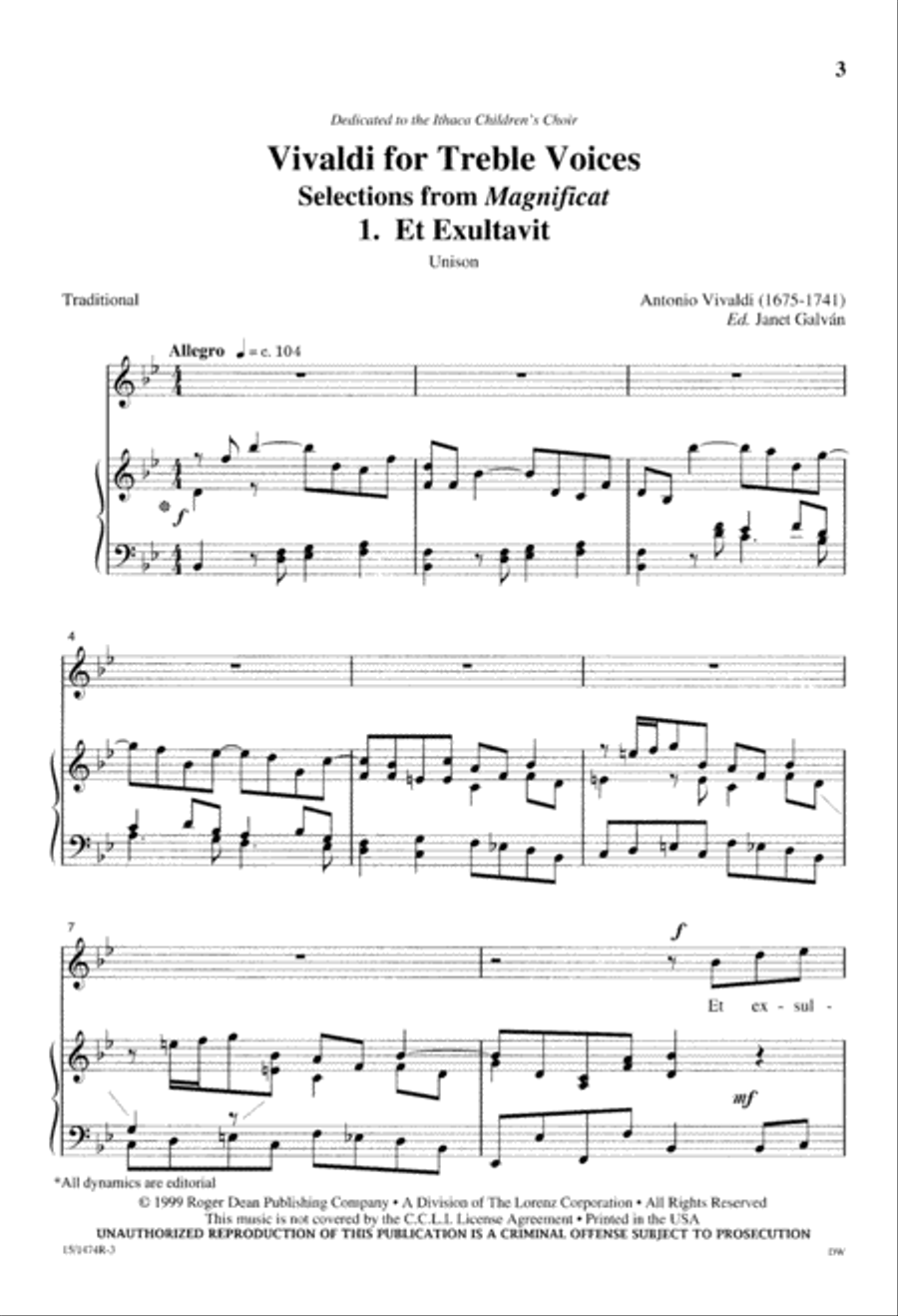Vivaldi for Treble Voices Unison Choir scores gallery preview page 4