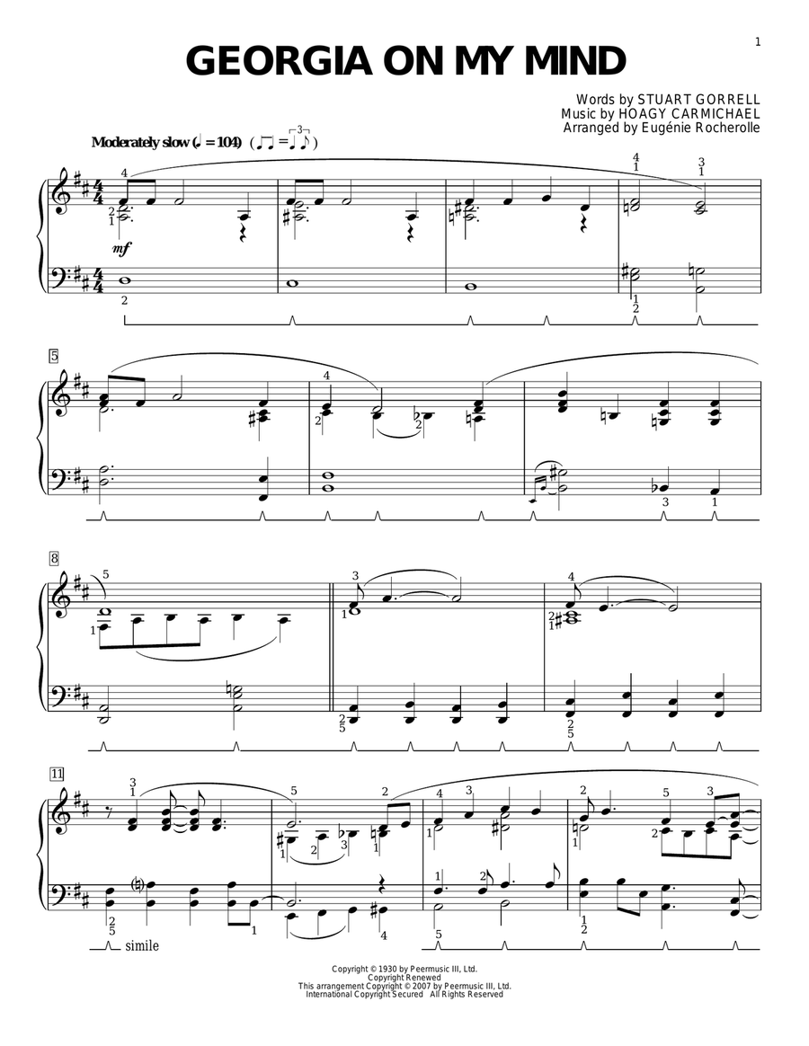 Georgia On My Mind Georgia On My Mind Piano Solo scores gallery preview page 1