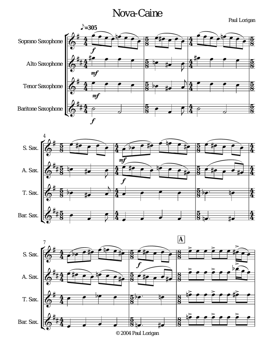 Novacaine Saxophone Solo scores gallery preview page 1