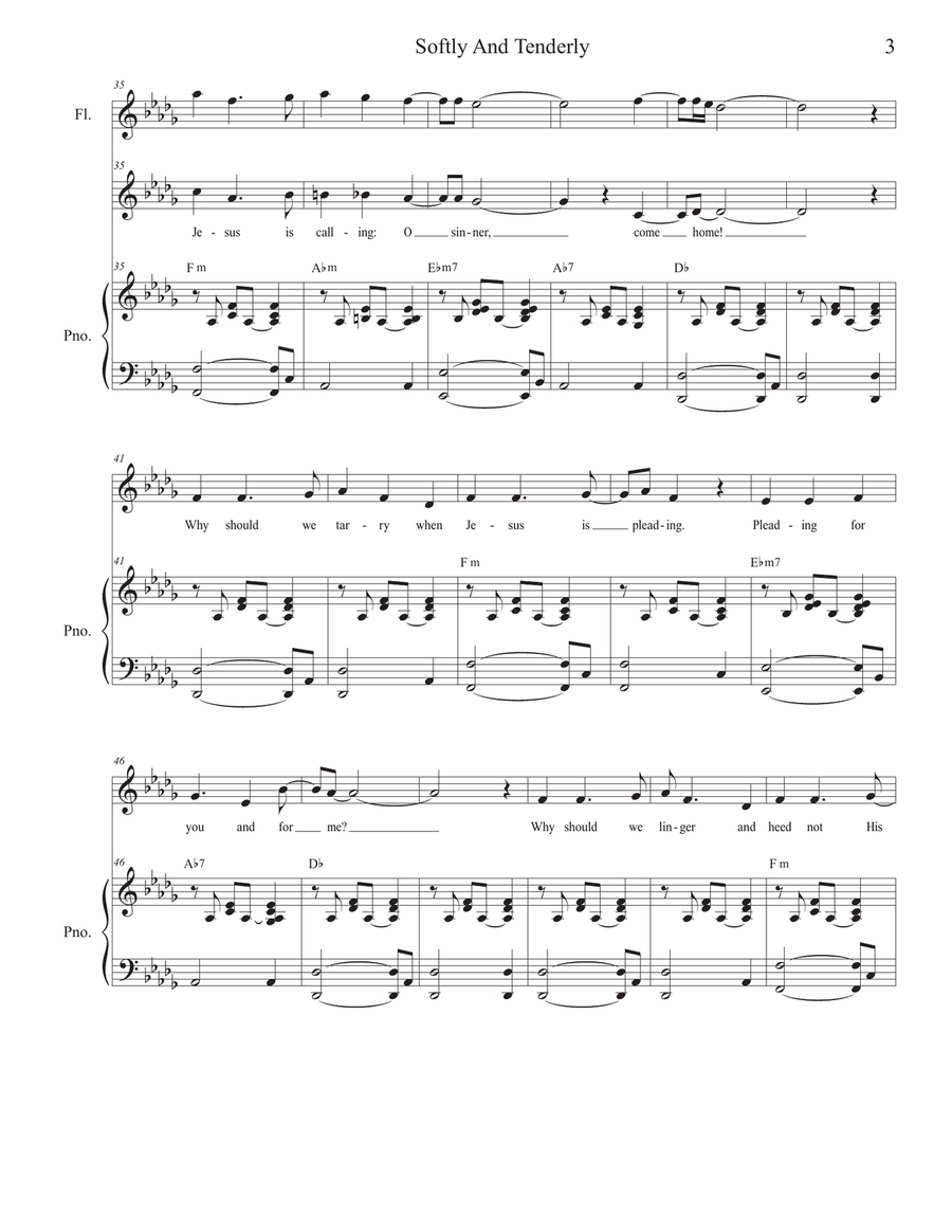 Softly And Tenderly (Vocal Solo) Piano, Vocal scores gallery preview page 3