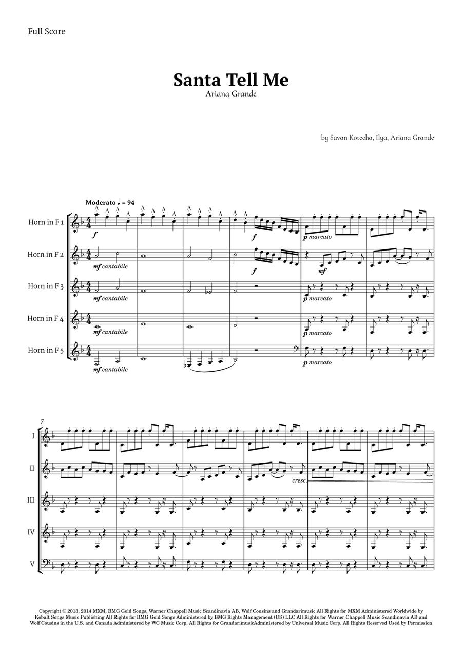 Santa Tell Me Brass Quintet scores gallery preview page 1
