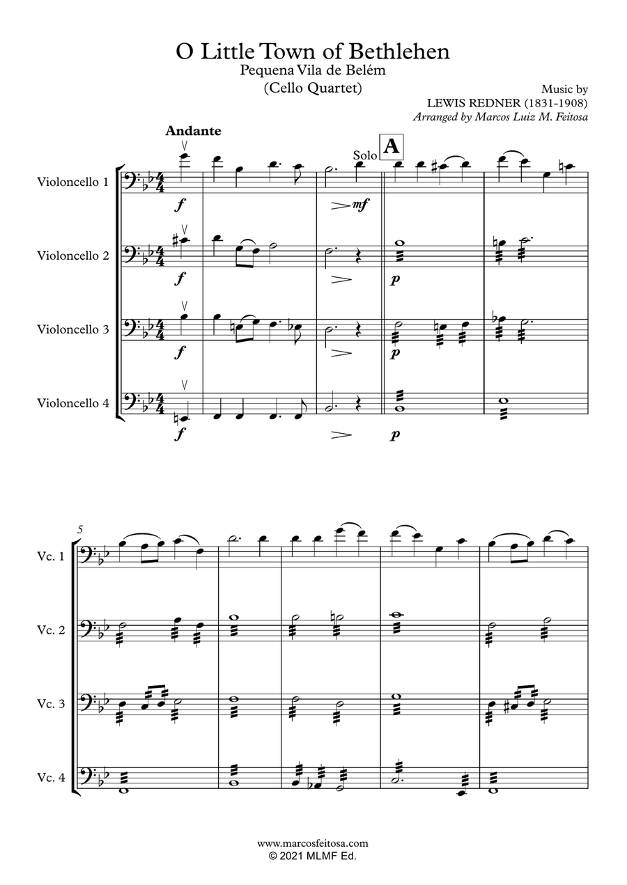 O Little Town of Bethlehem - Cello Quartet String Quartet scores gallery preview page 3