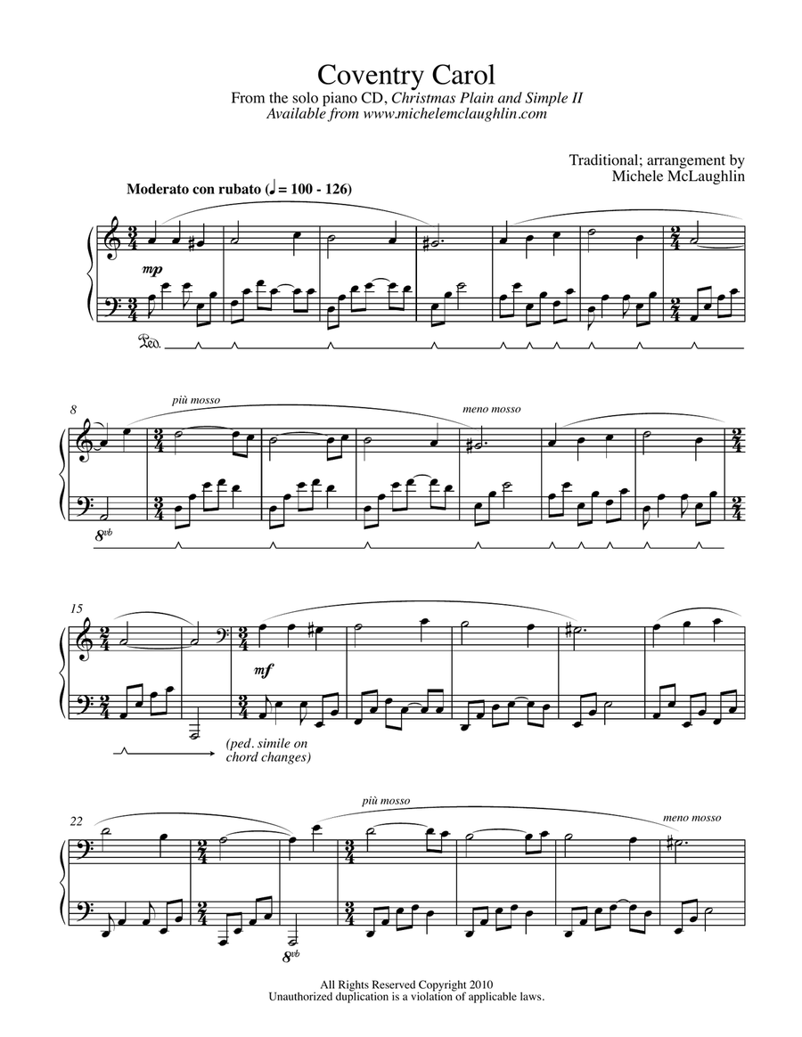 Coventry Carol Coventry Carol Piano Solo scores gallery preview page 1