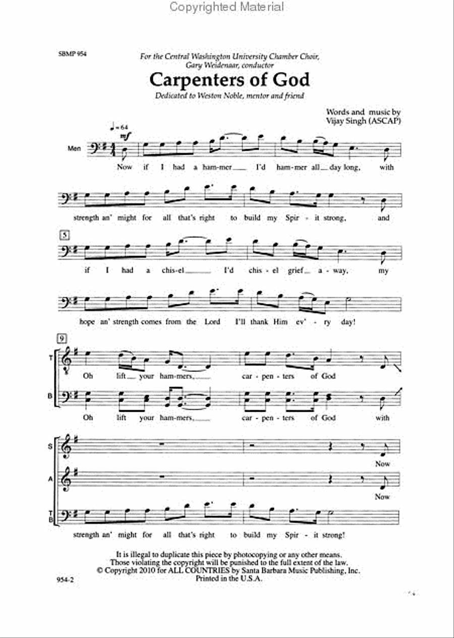 Carpenters of God - SATB Octavo image number null