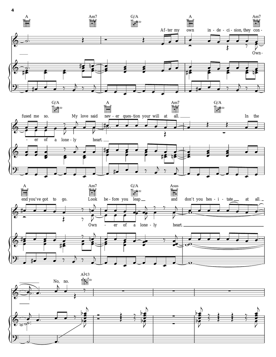 Owner Of A Lonely Heart Piano, Vocal, Guitar scores gallery preview page 4
