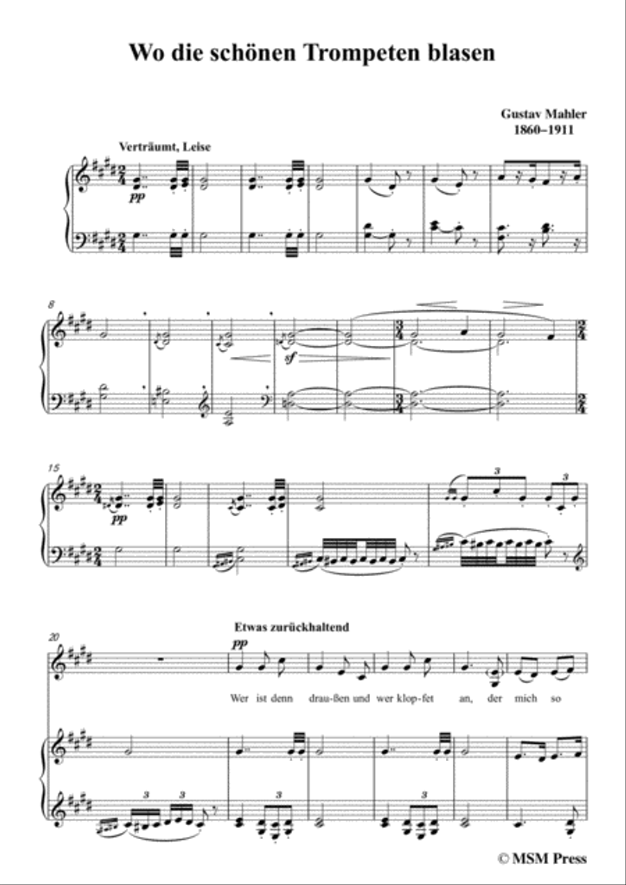 Mahler-Wo die schönen Trompeten blasen in c sharp minor,for Voice and Piano Voice Solo scores gallery preview page 3
