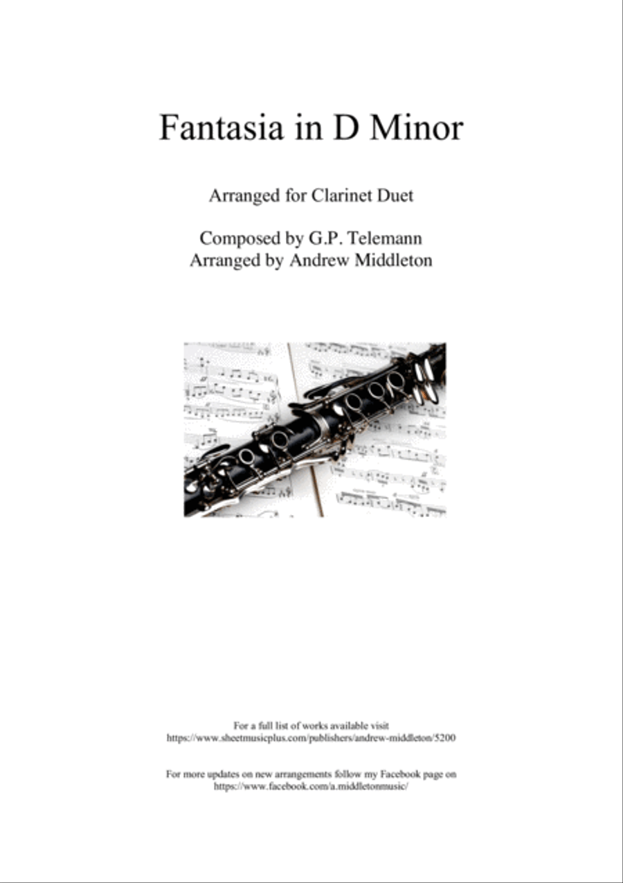 Fantasia in D Minor arranged for Clarinet Duet Clarinet Duet scores gallery preview page 1