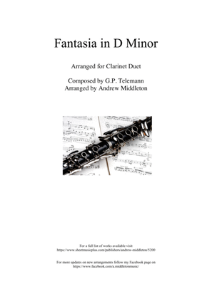 Book cover for Fantasia in D Minor arranged for Clarinet Duet