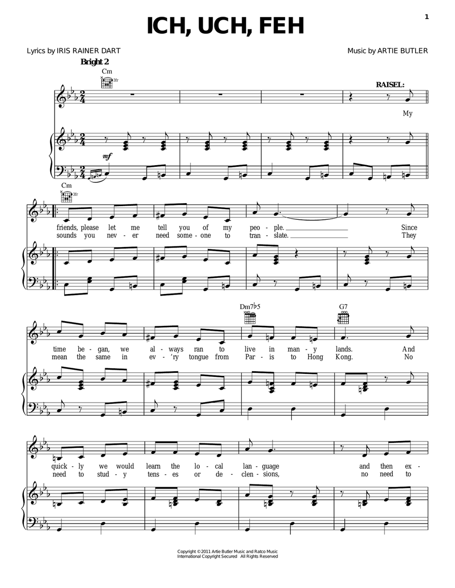 Ich, Uch, Feh Piano, Vocal, Guitar scores gallery preview page 1