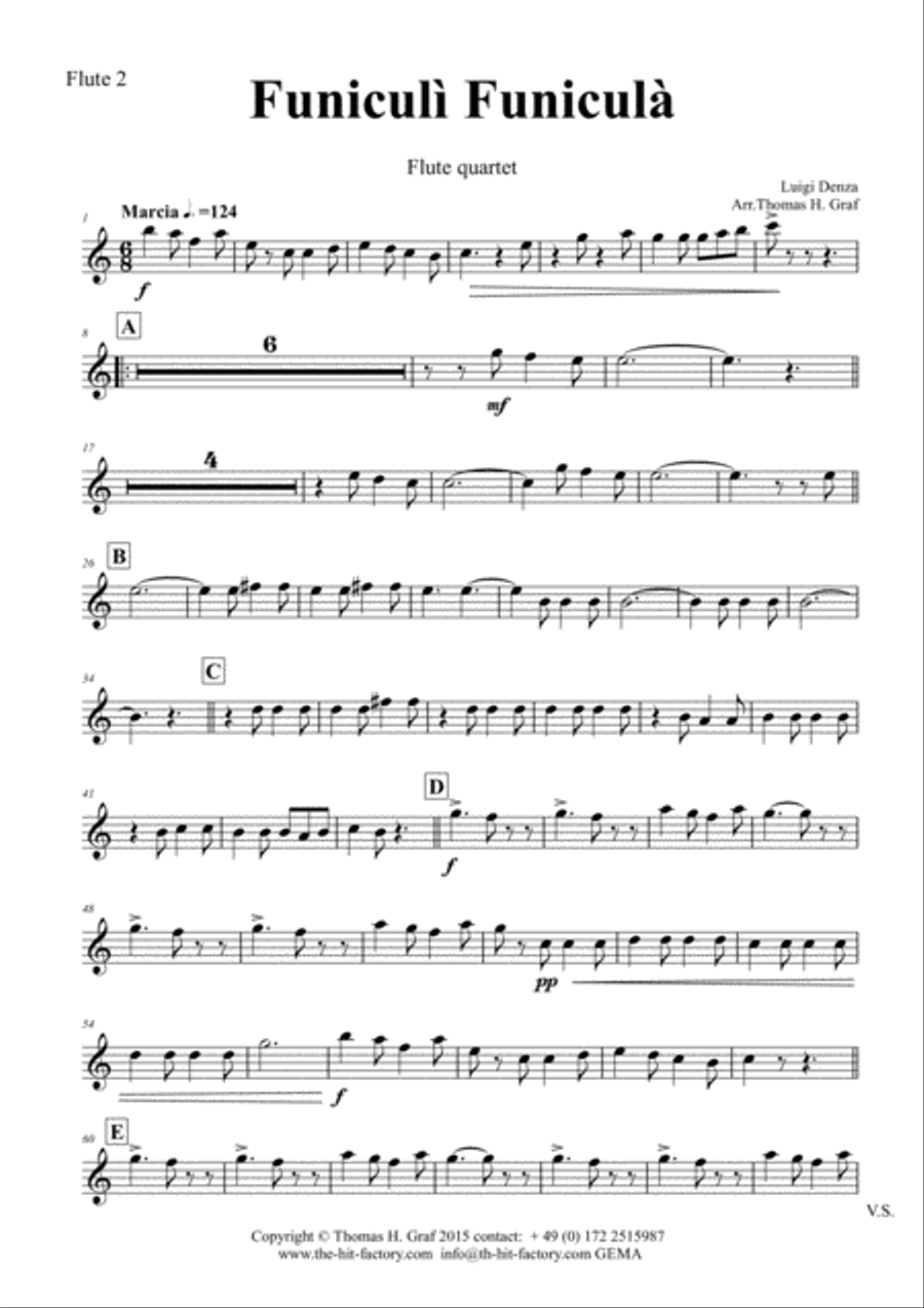 Funiculi Funicula - Italian Evergreen - Flute Quartet Flute Quartet scores gallery preview page 6