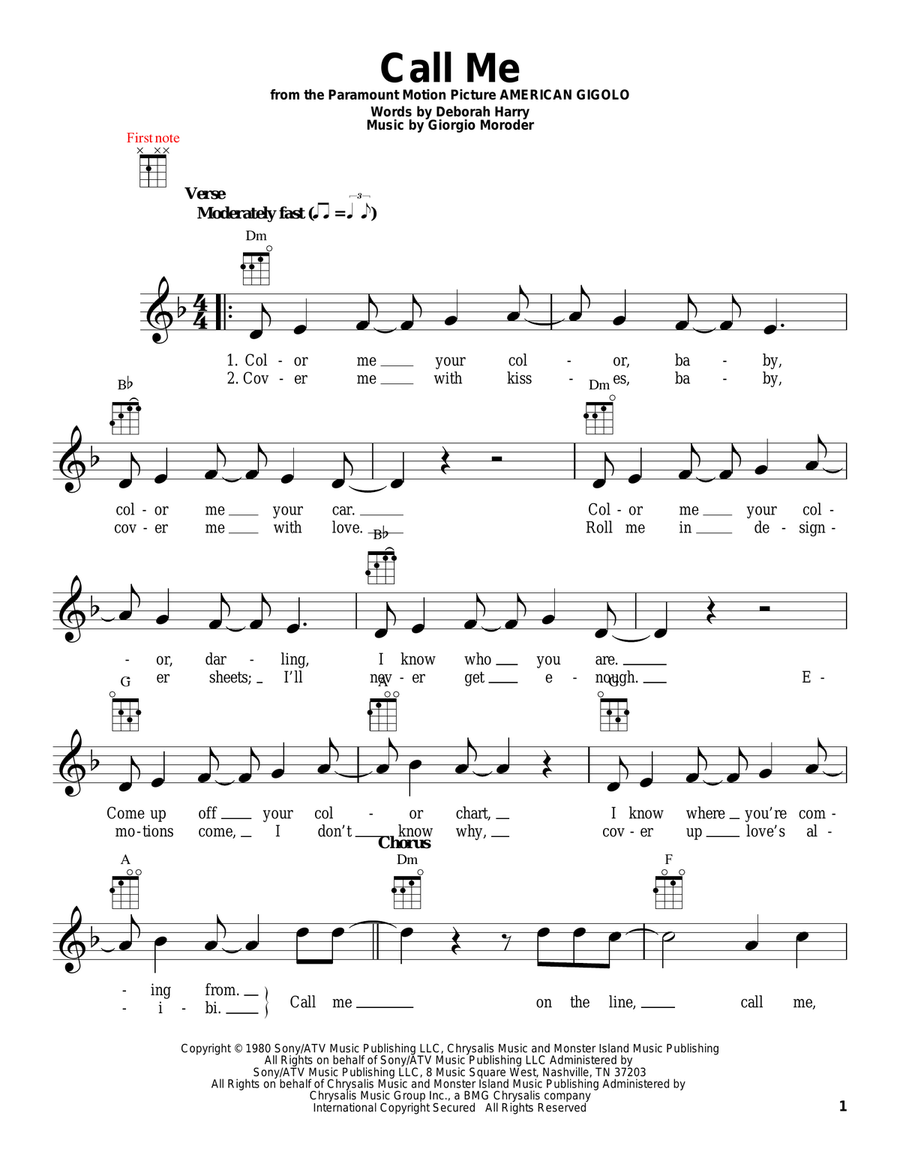 Call Me Call Me Ukulele scores gallery preview page 1