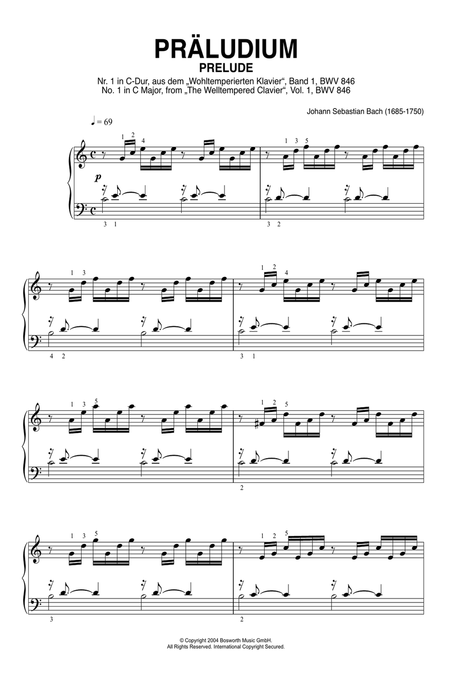 Prelude No.1 in C Major (from The Well-Tempered Clavier, Bk.1) Piano Solo scores gallery preview page 1