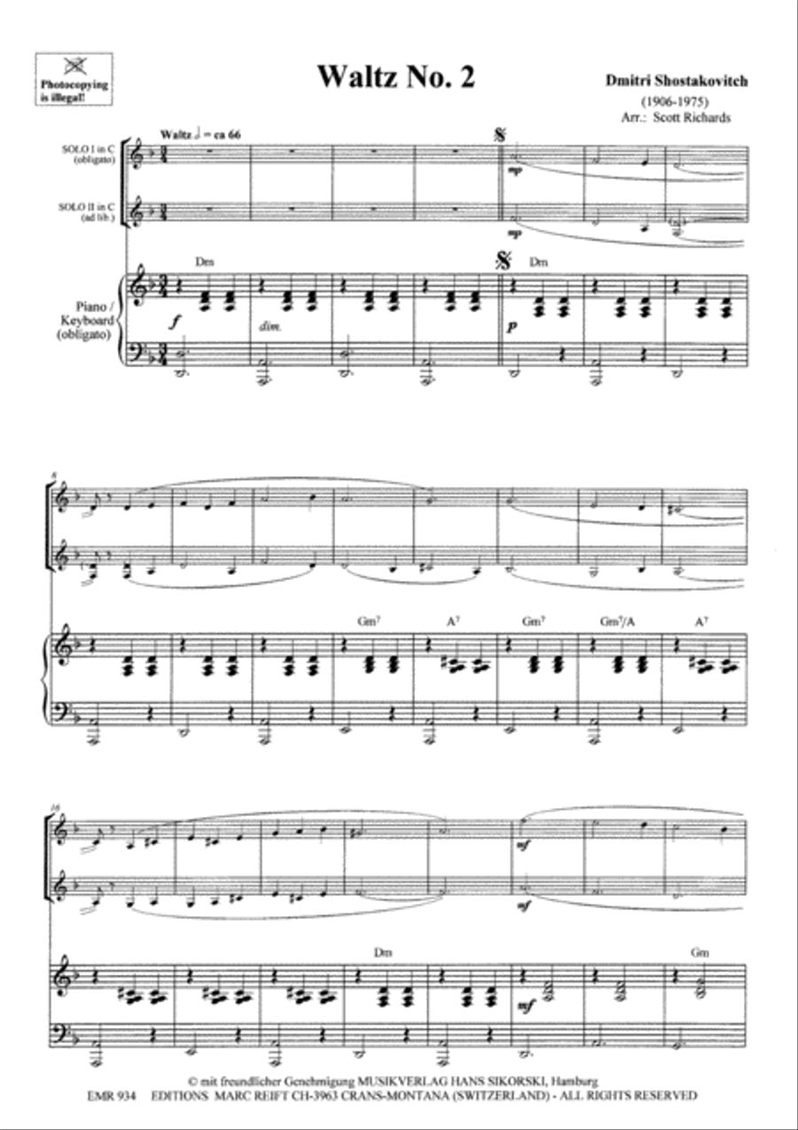 Waltz No. 2 Clarinet Duet scores gallery preview page 3