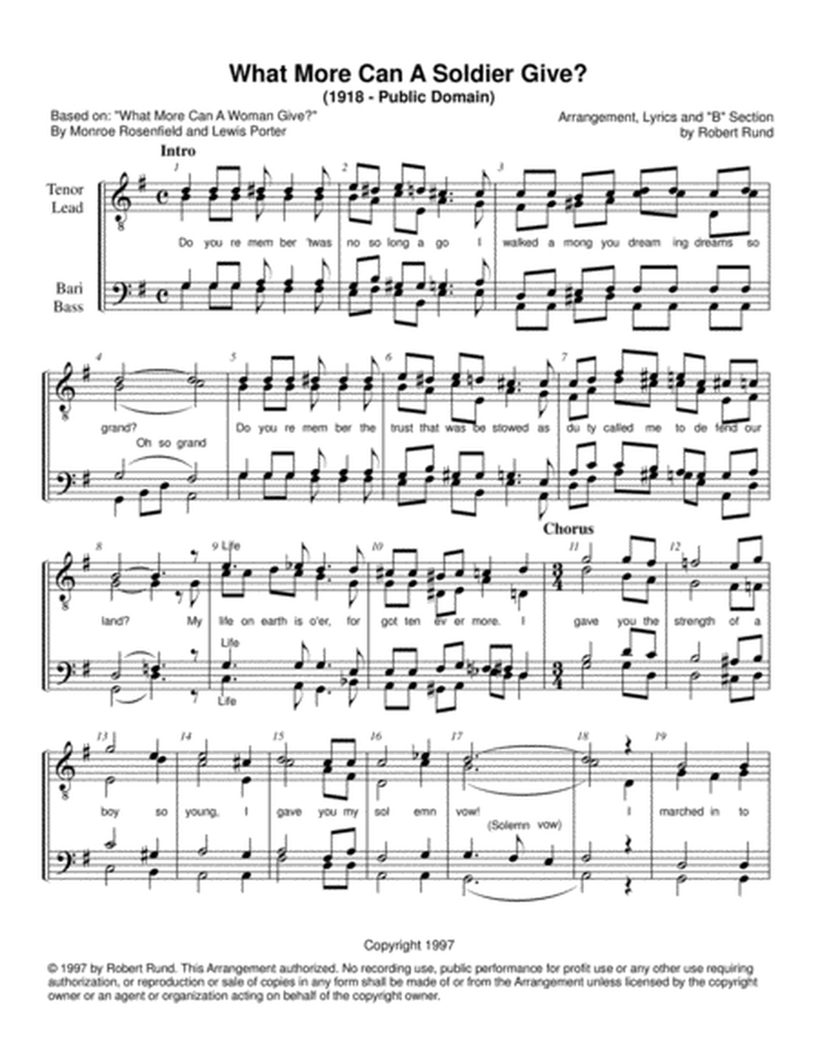 What More Can a Soldier Give? (TTBB - barbershop) - arr. Robert Rund image number null
