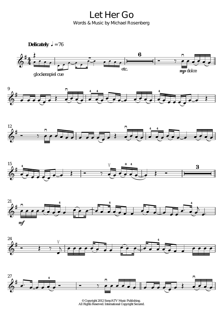 Let Her Go Violin Solo scores gallery preview page 1