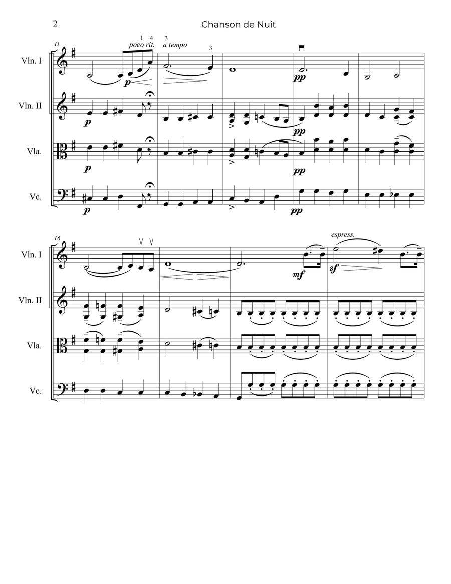Elgar: Chanson de Nuit - String Trio, or 2 Violins and Cello String Trio scores gallery preview page 3