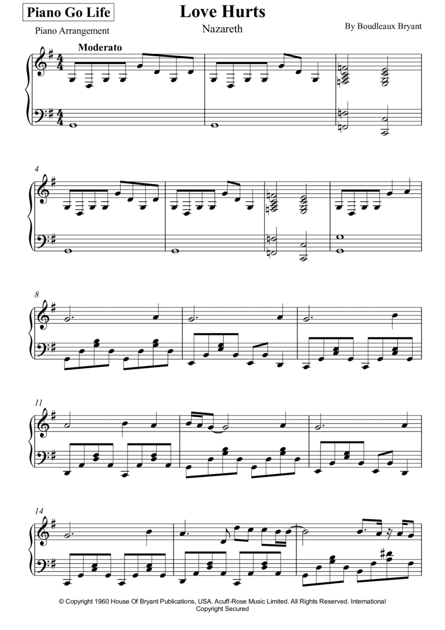 Love Hurts Piano Solo scores gallery preview page 1