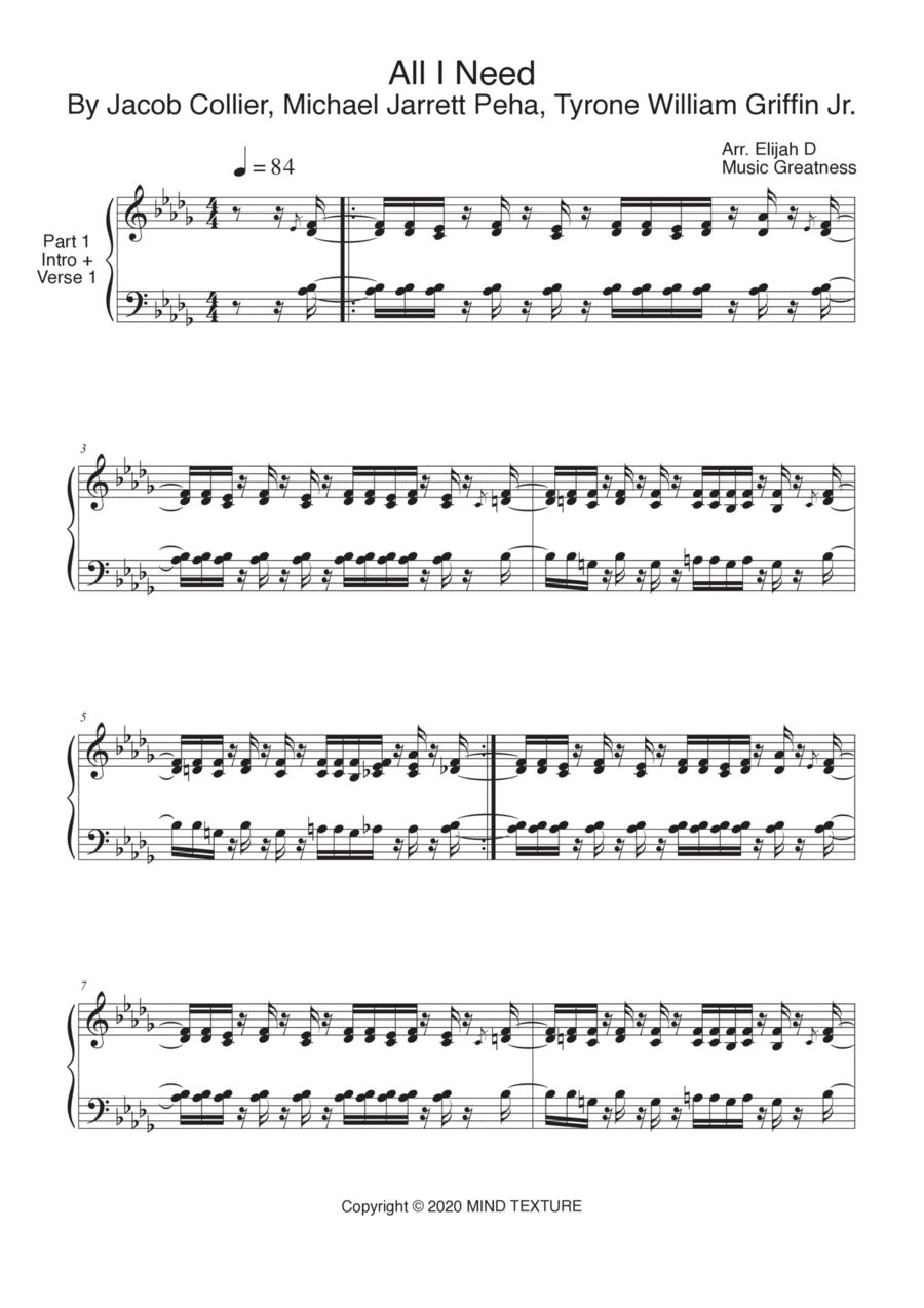 All I Need (feat. Mahalia & Ty Dolla $ign) Piano Solo scores gallery preview page 1