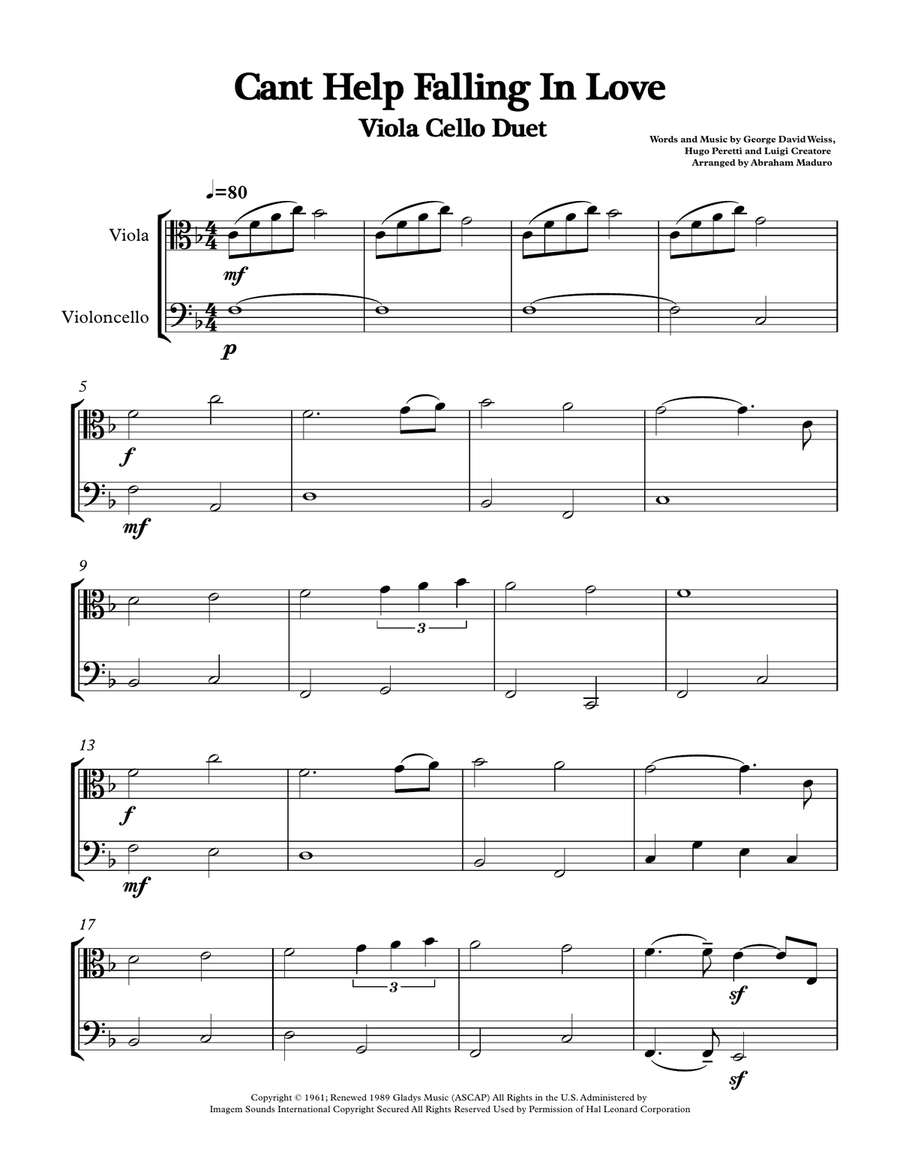 Can't Help Falling In Love String Duet scores gallery preview page 1