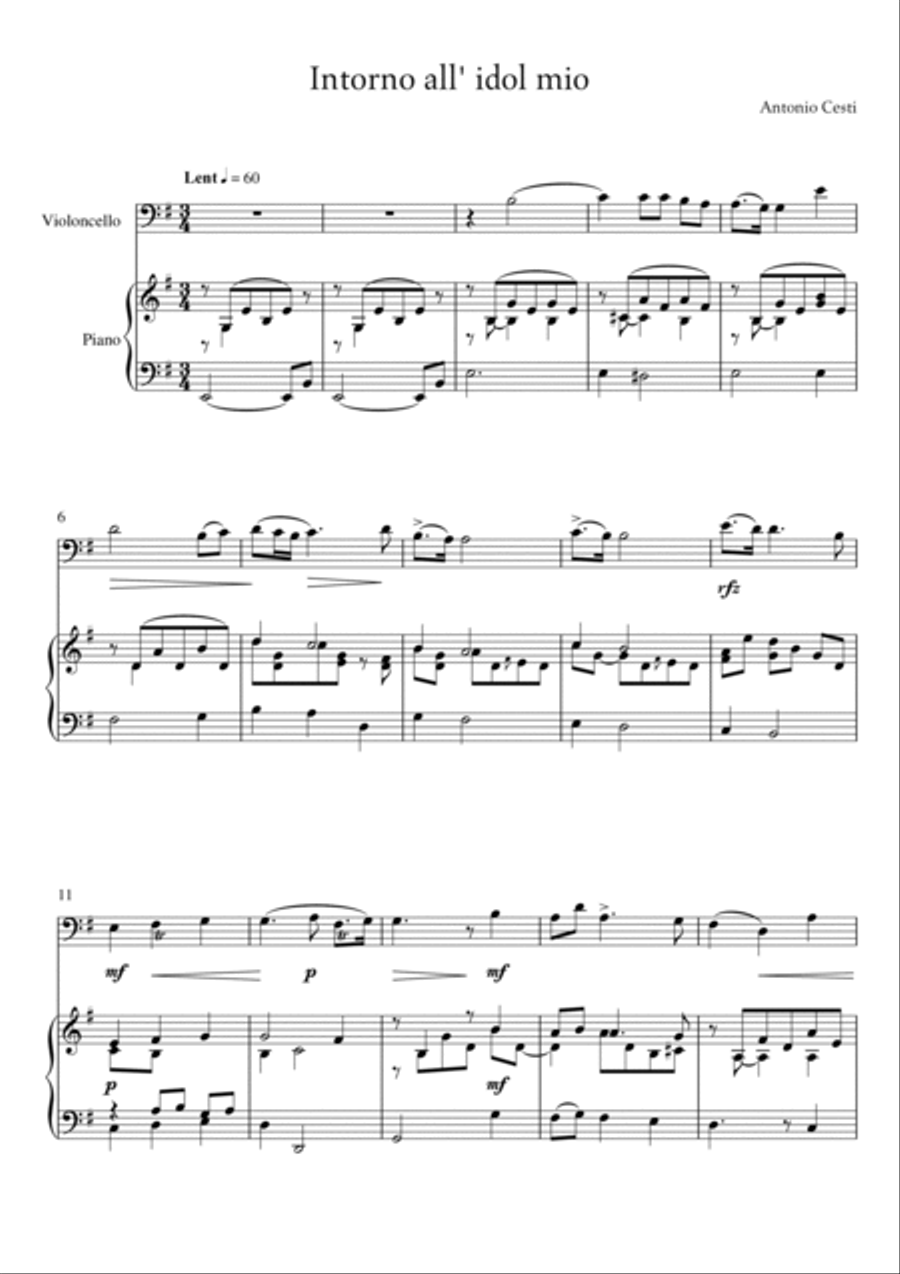 Antonio Cesti - Intorno all idol mio (Piano and Cello) Small Ensemble scores gallery preview page 2