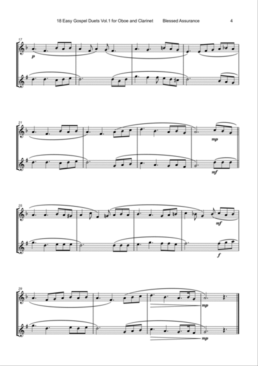 18 Easy Gospel Duets Vol.1 for Oboe and Clarinet Woodwind Duet scores gallery preview page 6