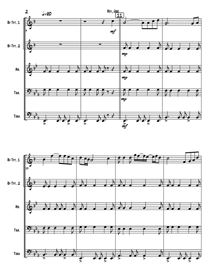 Hey Jude Hey Jude Brass Quintet scores gallery preview page 2