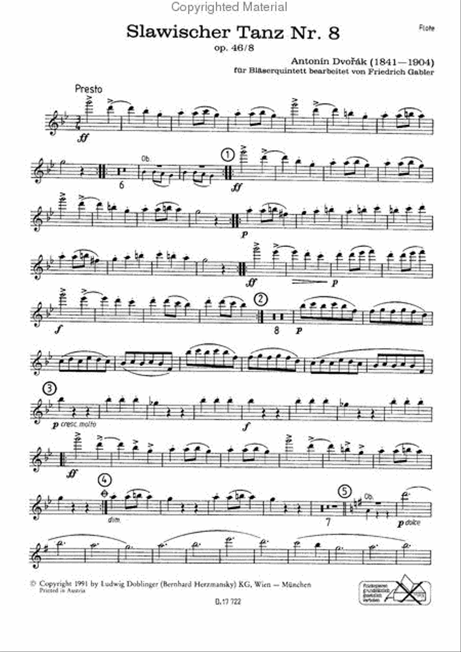 Slawischer Tanz g-moll op. 46 / 8 Woodwind Quintet scores gallery preview page 2