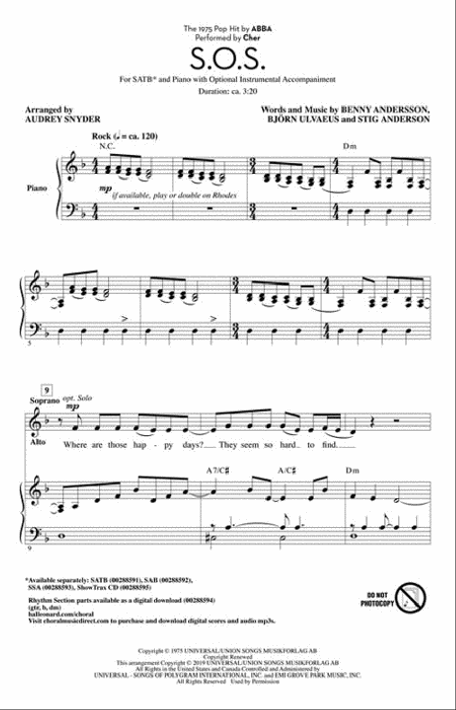 S.O.S. S.O.S. Choir scores gallery preview page 2