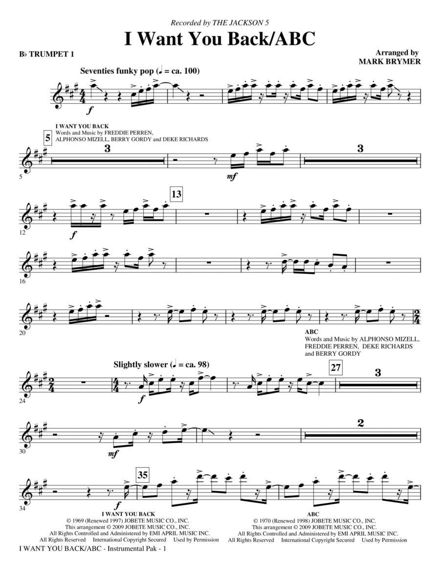 I Want You Back / ABC - Bb Trumpet 1 Choir scores gallery preview page 1