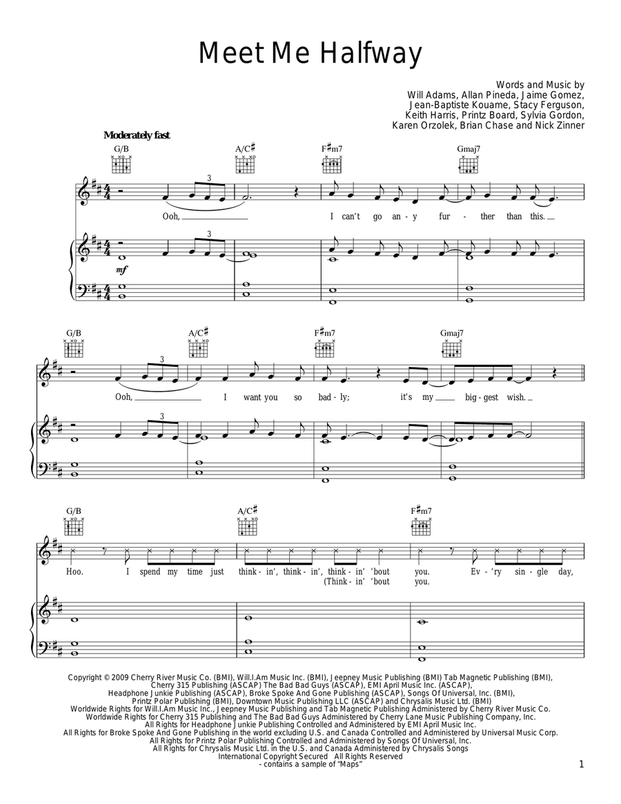 Meet Me Halfway Piano, Vocal, Guitar scores gallery preview page 1